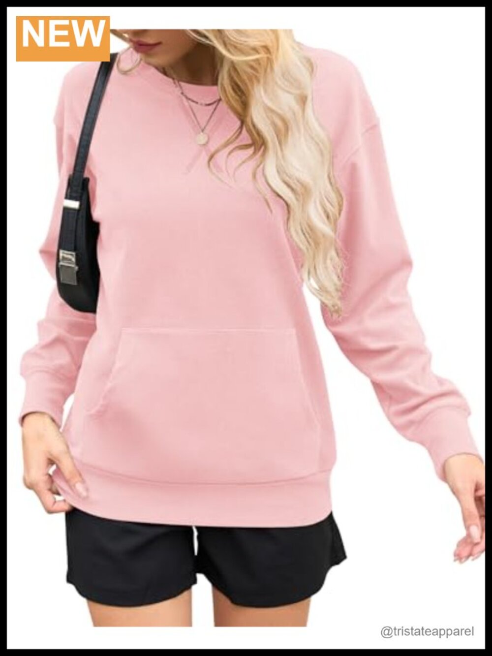 Oversized Crewneck Sweatshirt Lightweight Pullover Kangaroo Pocket